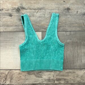 Zenana Reversible Sleeveless V-Neck Ribbed Crop Tank Top - Teal